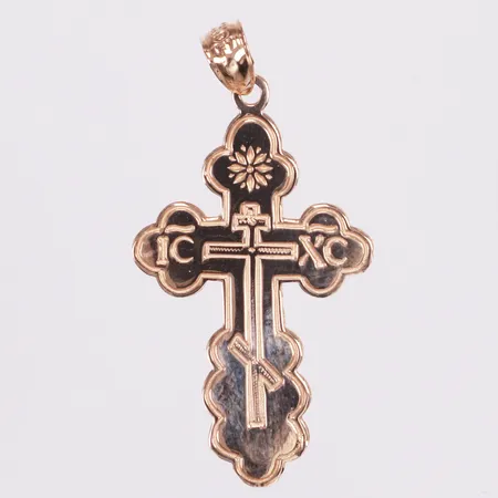 Hänge, kors, mönstrad, 38mm, roséguld, gravyr på baksidan, 14K  Vikt: 2,1 g