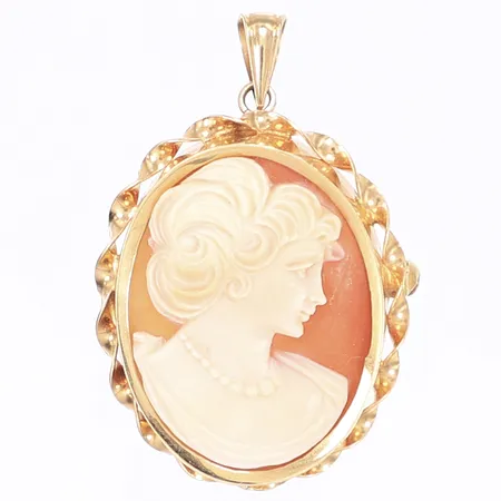 Hänge/brosch camé, längd inkl ögla 40mm, bredd 30mm, 18K, Bruttovikt: 8,2g Vikt: 8,2 g