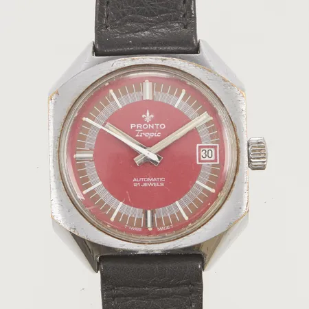 Herrur Pronto Tropic, 34mm, stål, automatisk, boettnr: 427-279, läderband ej original, inga tillbehör