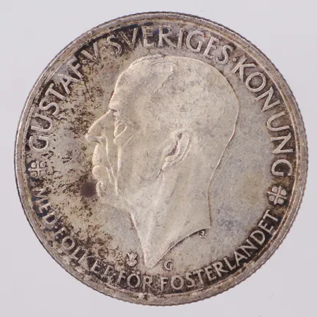 Mynt, 5kr, Gustaf V, Sveriges Konung med folket för fosterlandet, Sveriges Riksdag 1435-1935, Ø36mm, silver 925/1000 Vikt: 25 g