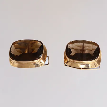 Manschettknappar med troligtvis rökkvarts, 40x18,2mm, finska stämplar, 14K Vikt: 7,7 g