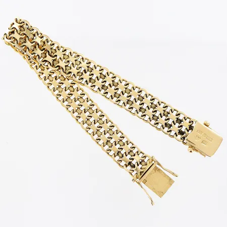 Armband X-länk, 19cm, bredd 11mm, en låsåtta defekt, 18K Vikt: 26,9 g