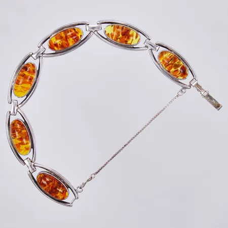 Armband med bärnsten, längd: ca 19,5cm, bredd: ca 3-14mm, säkerhetskedja, 835/1000 Silver  Vikt: 24,5 g