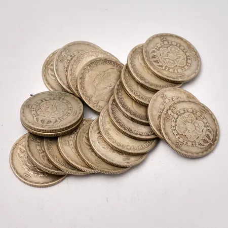 20st mynt i silver, 1kronor, vikt 138,5g.