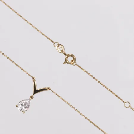 Collier, vit sten, 42/45cm, hängdel ca 15mm, Guldfynd, 18K Vikt: 2,4 g