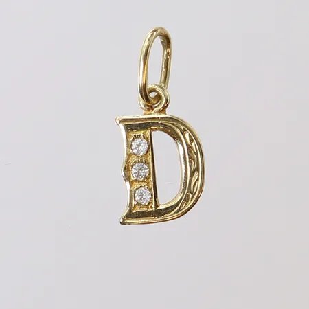 Hänge, bokstaven D med vita stenar, 17,5x7,7mm, 14K  Vikt: 0,7 g