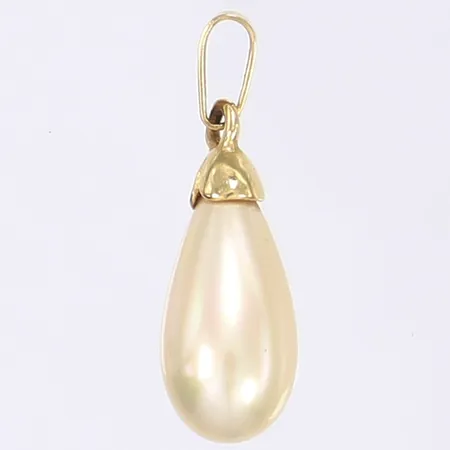 Hänge med droppformad imitationspärla, höjd 25mm inkl öglan, 18K Vikt: 1,9 g