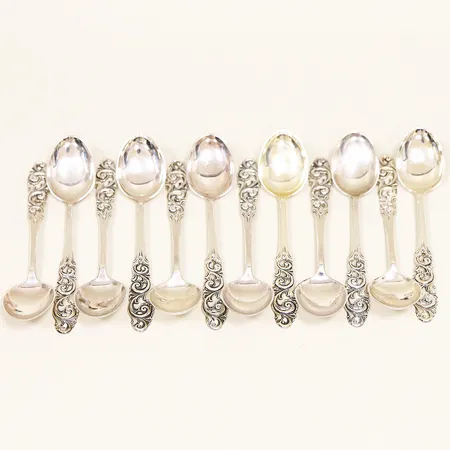 12 kaffeskedar, 116mm, svensk importstämpel, etui, silver 830/1000. Vikt: 127,7 g