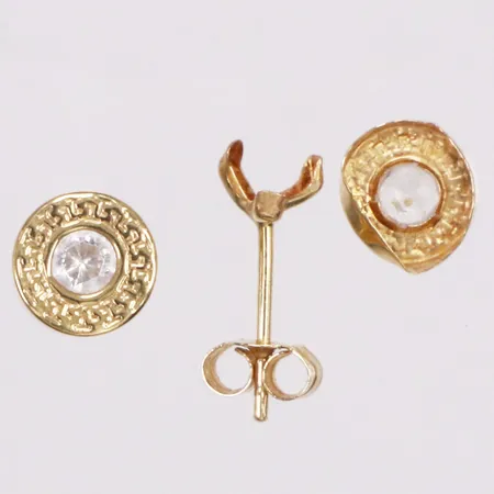 Ett par örhängen, vita stenar, defekt, ett stopp saknas, 18K  Vikt: 0,5 g