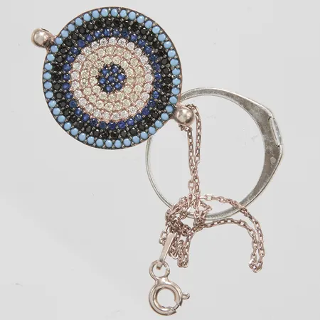 Diverse silver, defekt, syntetiska stenar, 925/1000 Vikt: 5,2 g