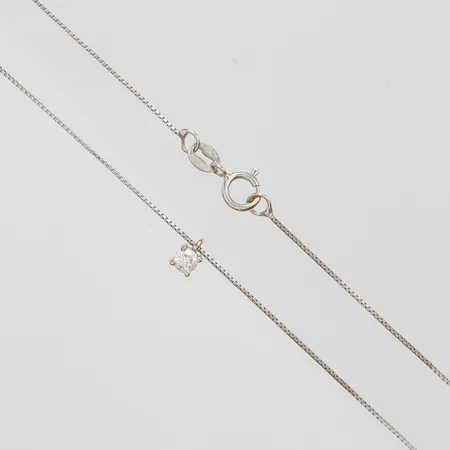 Kedja, Venezia, längd: 42,3cm, bredd: 0,5mm, enstenshänge, diamant 1 x ca.0,10ct, italienska stämplar, vitguld, 18K Vikt: 1,3 g