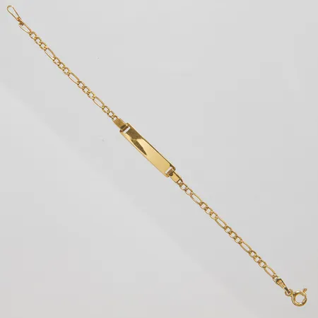 Armband Figaro med bricka, längd ca 13cm, bredd 2-4,5mm, 14K Vikt: 1,4 g