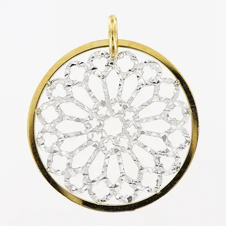 Hänge, genombrutet mönster, 22x27mm, vit/gulguld, 18K Vikt: 1,4 g