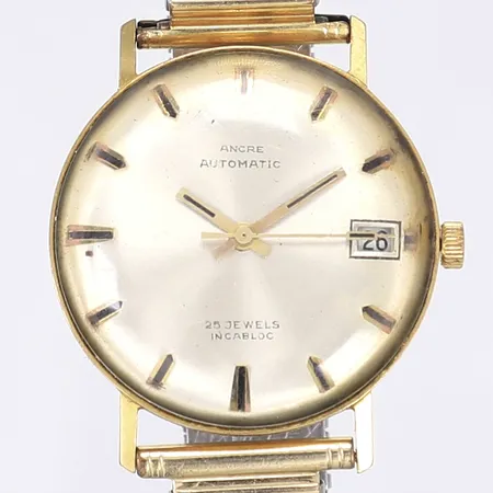 Herrur Ancre, Ø32mm, defekt, flexlänk i stål, boett 18K