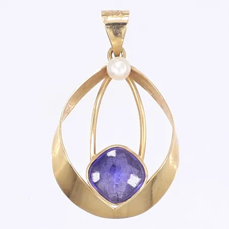 Hänge med pärla och lila sten, längd inkl ögla 30mm, bredd 18mm, 18K Vikt: 2,1 g