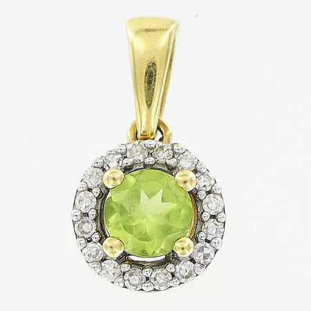 Hänge 14x8mm, grön sten, diamanter 16 x ca 0,005ct, 8/8-slipade, GHA, 18K Vikt: 0,9 g