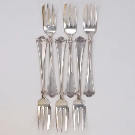 6 Efterrättsgafflar, längd 15cm, Norge, silver 830/1000 Vikt: 160,1 g