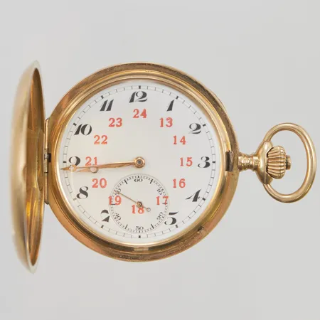 Fickur 18K, savonette, IWC Probus Scafusia, 51mm, boettnr:745063, verknr:647837H6/55231, rött 24-timmars index, innerboett i metall, monogramgraverad, påse, träetui, 18K 110,3g.