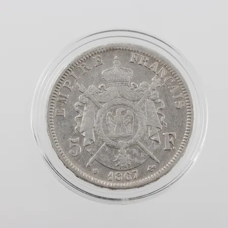 Cirkulationsmynt, France 5 francs, 1867, 900/1000 silver Vikt: 24,7 g
