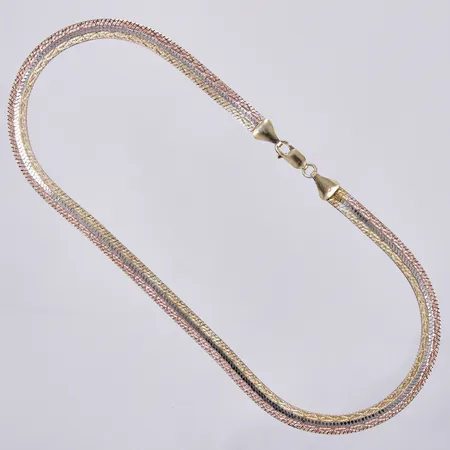Collier halvstel tricolore, längd ca 41,5cm, bredd ca 7mm, GFAB, förgyllt silver 925/1000 silver Vikt: 17 g