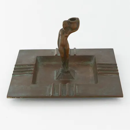 Ljusstake/askfat, i art deco-stil, GAB Brons, 16x16,5cm, höjd ca 9cm.