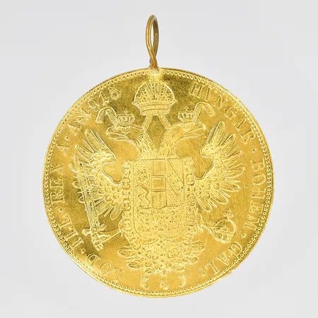 Mynt/hänge Franc IOS I D G Avstriae Imperator, LOD ILL REX A.A 1915 Hvngar Bohem Gal, 1915, ca Ø 39,5mm, bucklig, ögla ej guld, 21,6K Vikt: 14,1 g