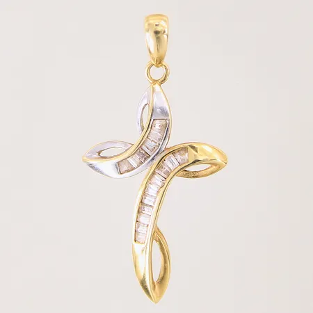 Hänge, kors med vita stenar, 37x19mm, tvåfärgat, 18K  Vikt: 2,7 g