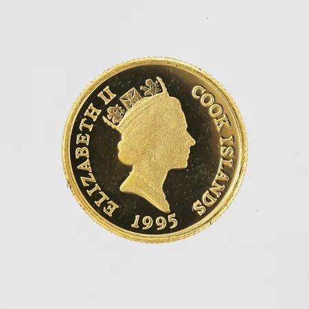Mynt, 20 Dollars, Elizabeth II, Cook Islands, 1995, i etui, Ø14mm, 24K guld. Vikt: 1,2 g
