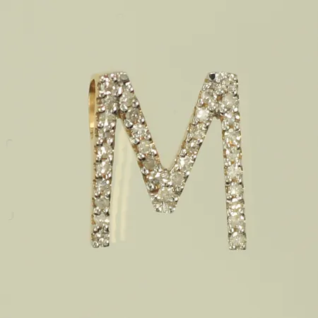 Hänge med vita stenar, "M", 11 x 10mm, 18K, 0,9g Vikt: 0,9 g