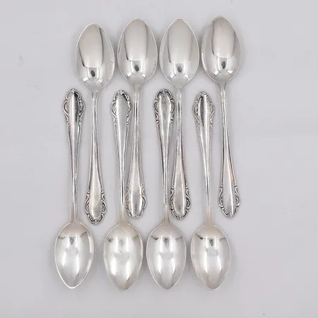 8 Kaffeskedar, modell Haga, längd 12,3cm, graverade, silver 830/1000 Vikt: 121,5 g