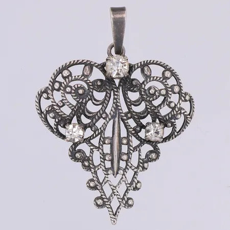 Hänge, vita stenar, genombrutet mönster, 35mm, 925/1000 silver Vikt: 2 g