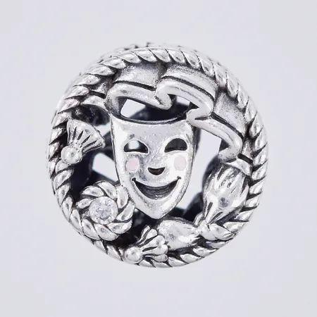 Berlock med vita stenar, Ø 1,1cm, Pandora, 925/1000 silver  Vikt: 2,2 g