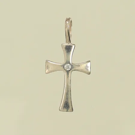 Hänge, kors med vit sten, längd 23mm inkl ögla, bredd 11mm, Silver 925/1000, 1g Vikt: 1 g