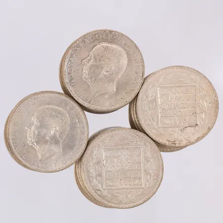 40 Mynt, Sveriges Konung Gustaf VI Adolf, Till minne av tvåkammarriksdagens tillkomst, 1966, 5kr, Ø34mm, 400/1000 silver Vikt: 721,8 g