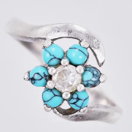 Ring med turkos/vit stenar, stl: 18, bredd: ca 3-12mm, 925/1000, silver Vikt: 4,3 g