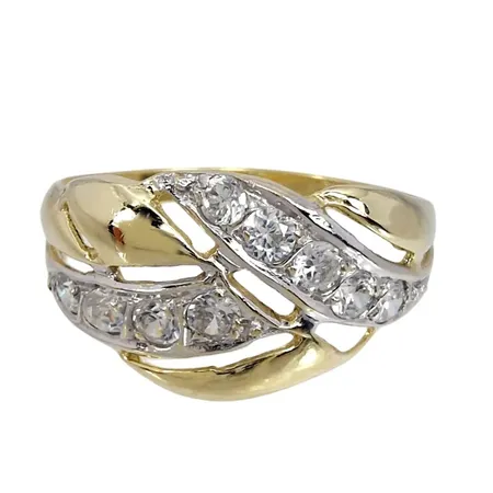 Ring, 14K guld, vita stenar, Ø19½ mm, bredd 2-11 mm, stenar utan anmärkning Vikt: 2,5 g