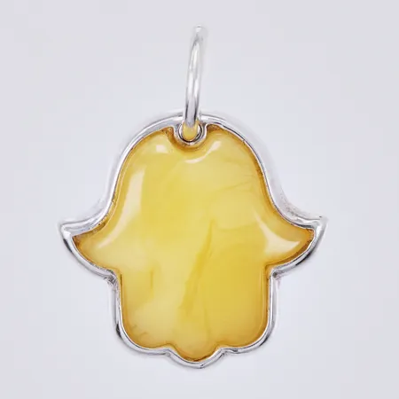 Hänge Fatimas hand med gul sten, längd ca 2cm, bredd ca 16mm, 925/1000 silver  Vikt: 2 g