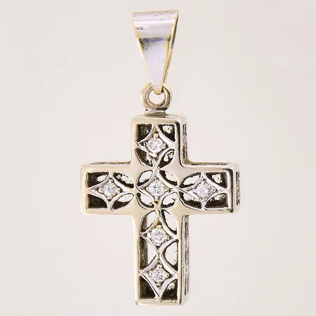 Hänge, kors med diamanter 18 x ca 0,02ct, 32x17mm, slitna klor, vitguld, 18K Vikt: 5,3 g