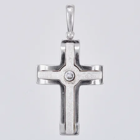 Hänge Kors med vit sten, längd: ca 4cm, bredd: ca 5-20mm, 925/1000, silver Vikt: 4 g