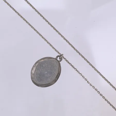 Collier, samiska tecken, kedja ca 68cm, hänge 4,2cm, Noko Etsuko, tenn