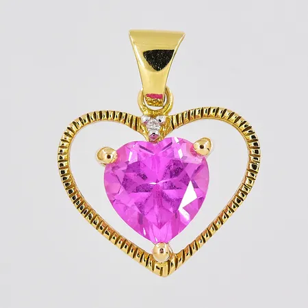 Hänge hjärta, ca 14x17mm inklusive ögla, rosa sten, GHA, 18K Vikt: 1,5 g