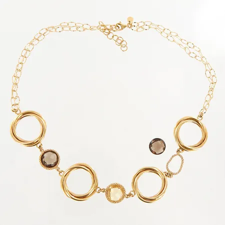 Collier, fasetterade stenar, 45-50cm, bredd: 8-26mm, 1 lös sten, 14K  Vikt: 24,9 g