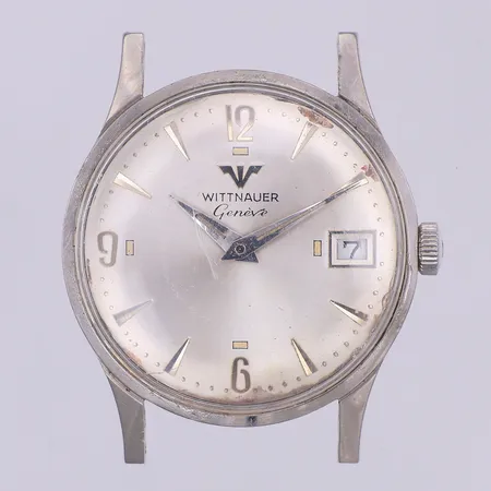 Herrur Wittnauer, manuell, datum, Ø33mm, stål, repor på glas, saknar armband