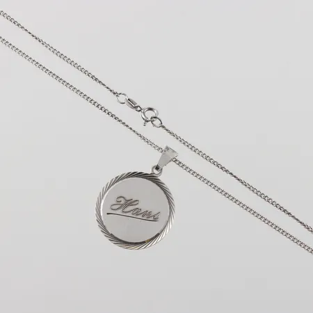 Kedja 48cm med hänge gravyr Hans, Ø 24mm, silver  Vikt: 6,6 g