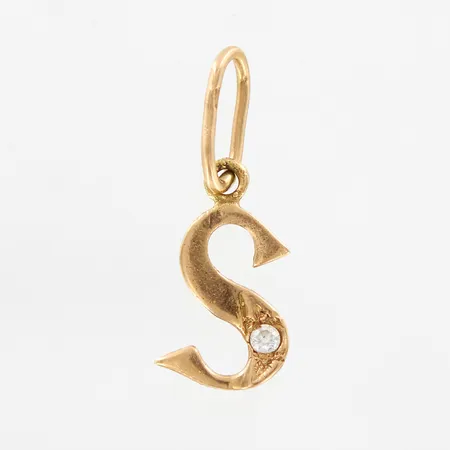 Hänge med vit sten, bokstav "S", 8x20mm, 14K Vikt: 0,5 g
