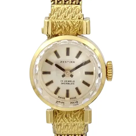 Damur Zentima, 18K guld, Ø17 mm, manuell, länk i gulmetall, vikt med länk 20,8g