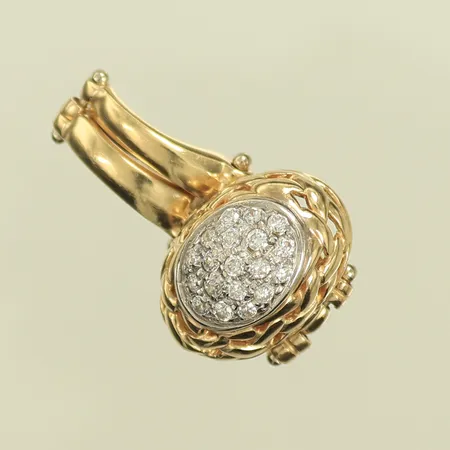 Ring med vita stenar, ledad skena, ovandel 20x15mm, stl 19½, bredd 4-20mm, 14K 9,9g totalt