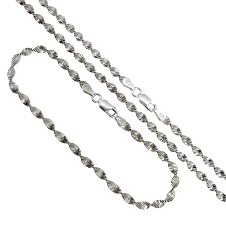 SET - Halskedja & Armband silver 925/1000, GULDFYND, längd 45,5 resp. 19,5 cm, bredd 3,3 mm, sparsamt använda Vikt: 10 g