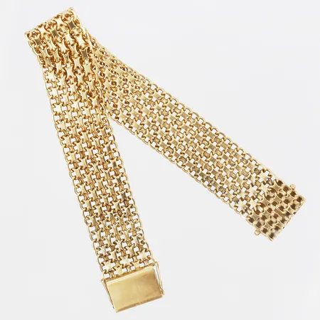 Armband X-länk, längd: 20cm, bredd: 17mm, Stockholms Ädelsmide Ab, år 1972, smärre bruksslitage, 18K guld. Vikt: 38,9 g