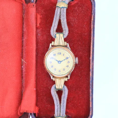 Damur, gulddoublé, sliten, manuell, tygband, etui